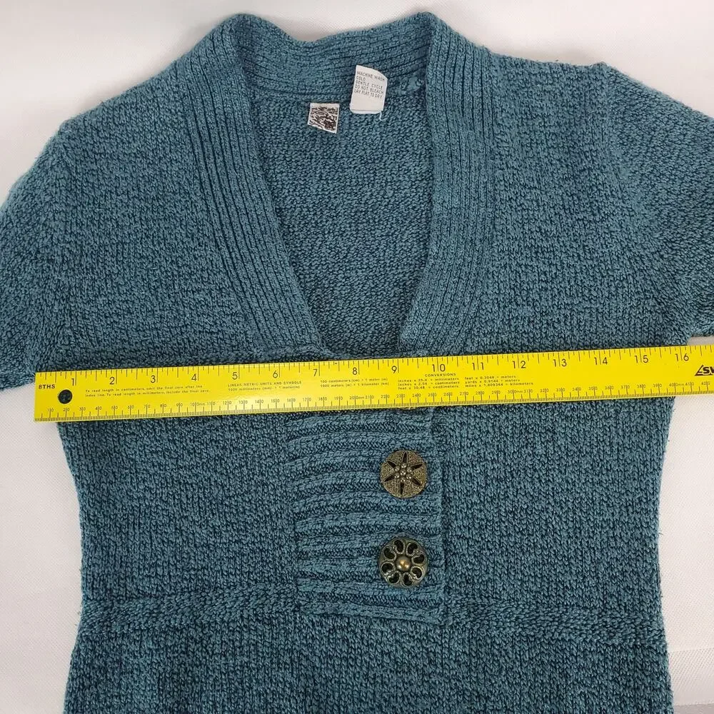 BKE Buckle Teal Cable Knit Sweater Sz M Square V Neck Pullover Casual Cozy Warm